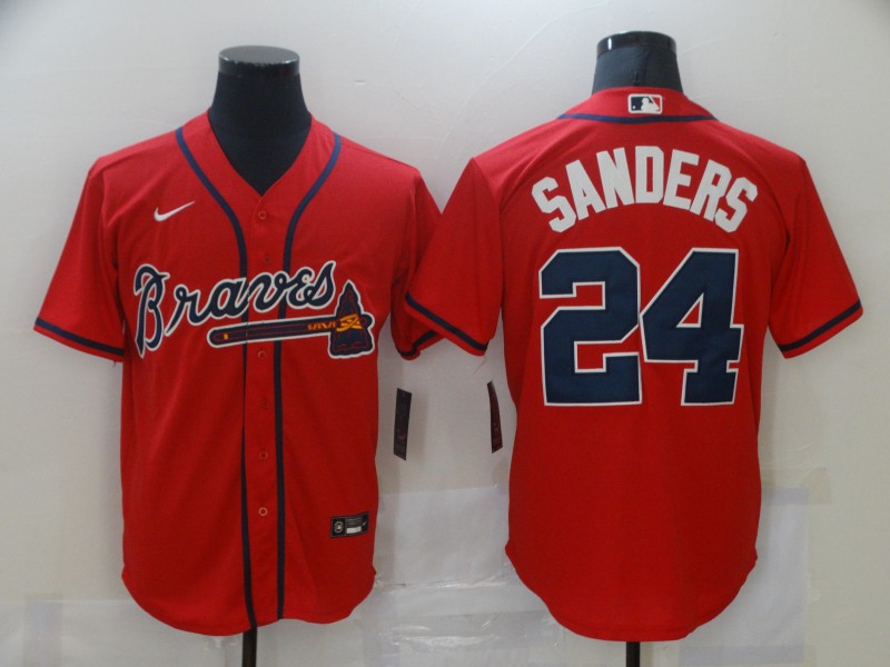 Men's Atlanta Braves #24 Deion Sanders Red Stitched MLB Jersey